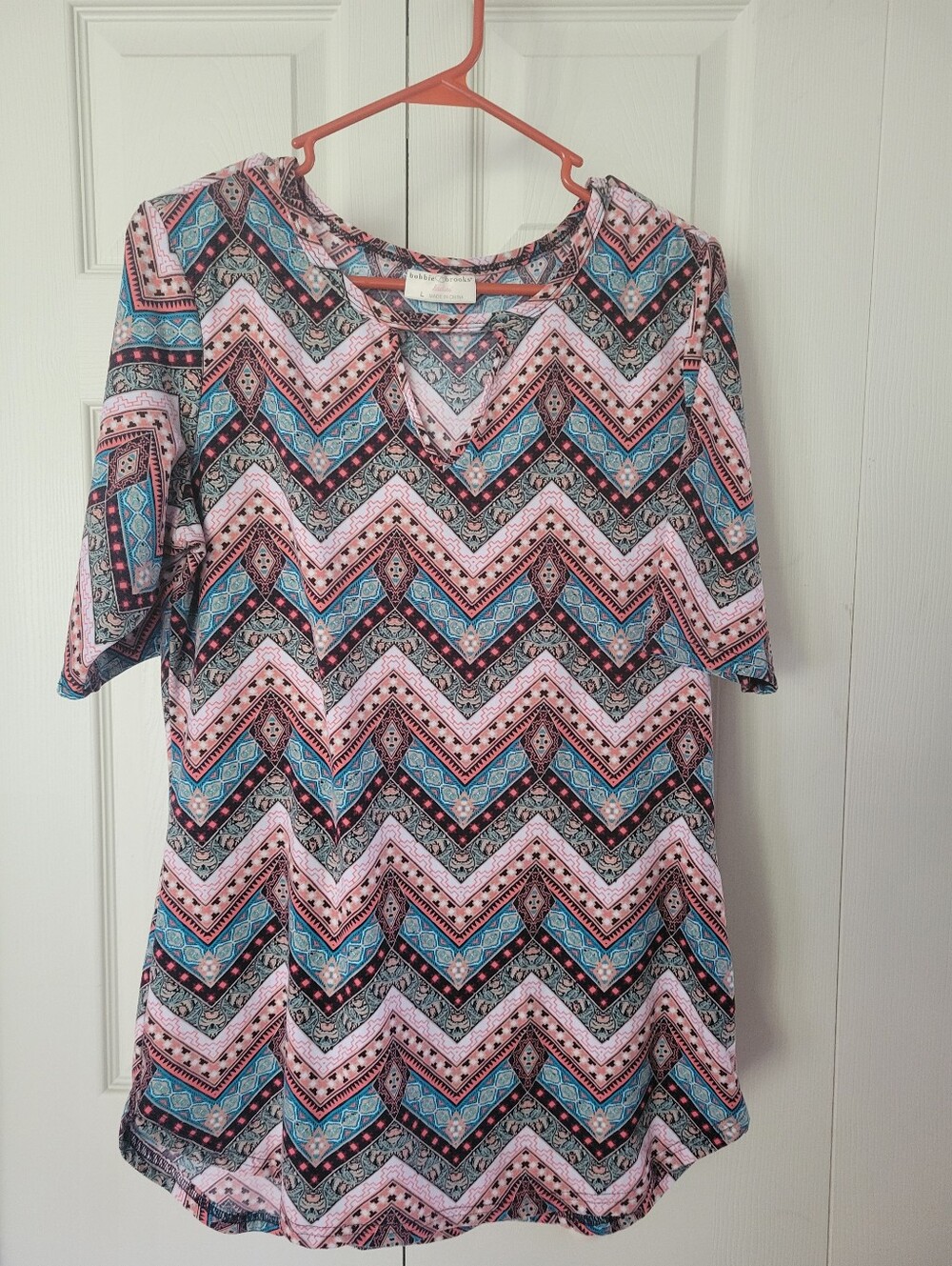 Bobbie Brooks Lqlarge Chevron Print 3/4 Sleeve Tunic in Pink and Blue
